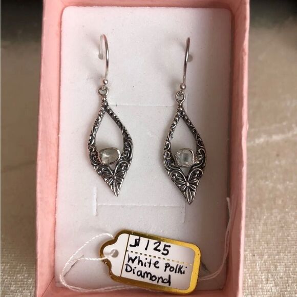 Raw Uncut Natural Diamond Earrings Set in 925 Sterling Silver - Picture 4 of 8